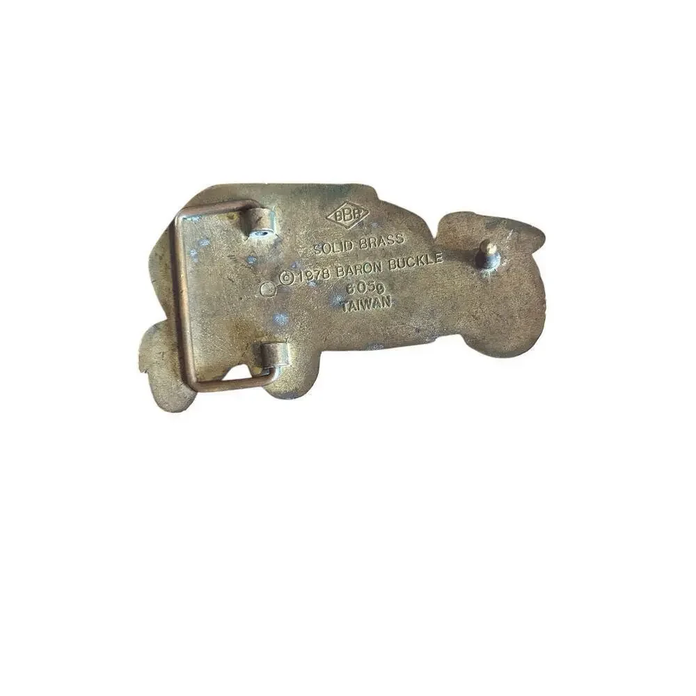 VINTAGE 1978 SOLID BRASS BARON BELT BUCKLE Old Car Vehicle - 605g